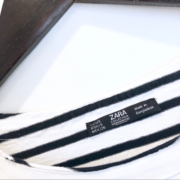 Zara 100% Cotton Striped Black/White Tee - Small - Picture 6 of 6